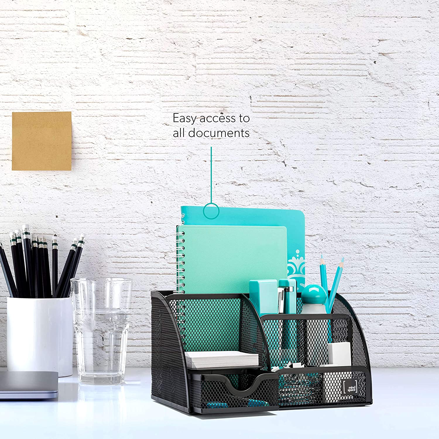 Mindspace Office Desk Organizer with 6 Compartments + Drawer | The Mesh Collection, Black Mindspace Office Desk Organizer with 6 Compartments + Drawer | The Mesh Collection, Black